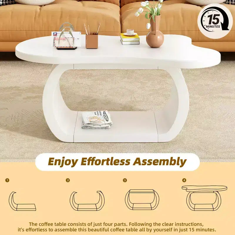 39.3 Cloud Coffee Table with Ball Legs, Modern Irregular Center Table for Living Room, White