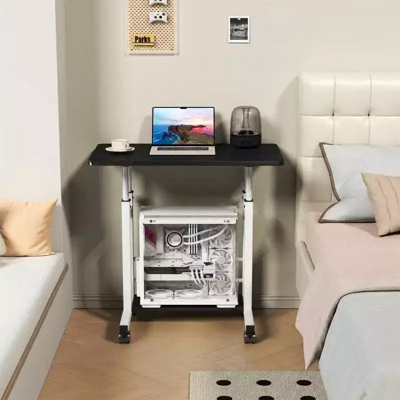 Mobile Standing Desk with Wheels C Adjustable Height Rolling Workstation, Lockable Casters & Storage Basket, Finish for Home Office