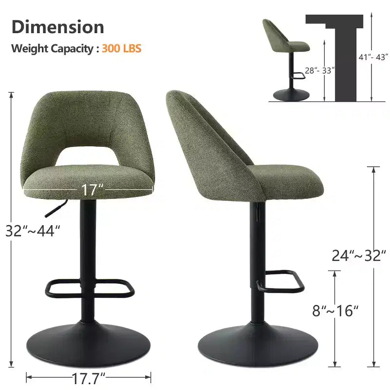 Modern Adjustable Swivel Bar Stools Set of 4 with Back, Upholstered Bar Height Chairs with Black Metal Base, 2432 Seat Height-Panipeachy