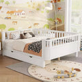 JVNOXK Full Size Wood Platform Bed for Kids, Wood Low Profile Full Bed with Rails for Girls and Boys, White