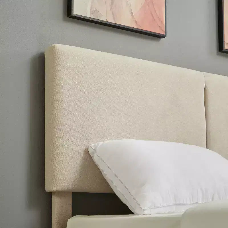 VECELO 3-Piece Upholstered Bed & Nightstand Set, Light Beige Fabric Bed Frame with 2 Storage Nightstands