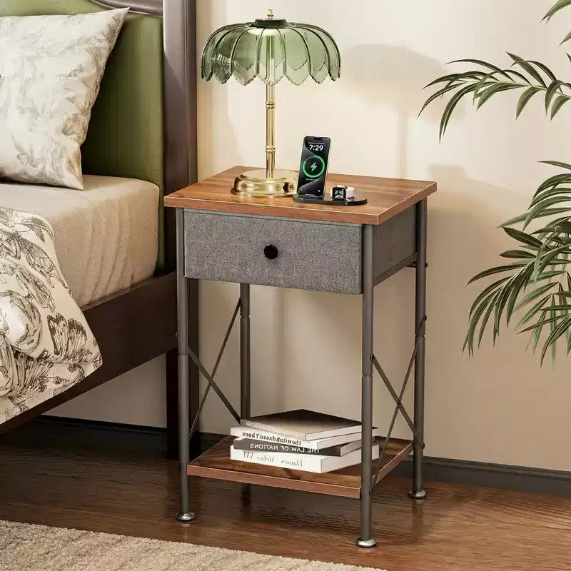 VECELO 3-Piece Upholstered Bed & Nightstand Set, Light Beige Fabric Bed Frame with 2 Storage Nightstands