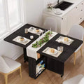 Folding Dining Table with Storage, Space Saving Kitchen Table on 6 Wheels with Drawer and Shelves, Dining Table for Small Spaces Apartments