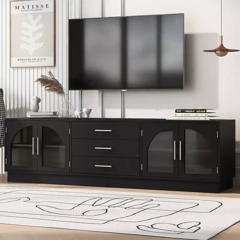 JVNOXK 68.9'' Modern Minimalist TV Stand for TVs up to 75 Inches, with Adjustable Shelves for Living room,Black