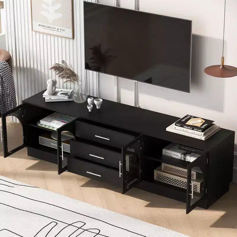 JVNOXK 68.9'' Modern Minimalist TV Stand for TVs up to 75 Inches, with Adjustable Shelves for Living room,Black