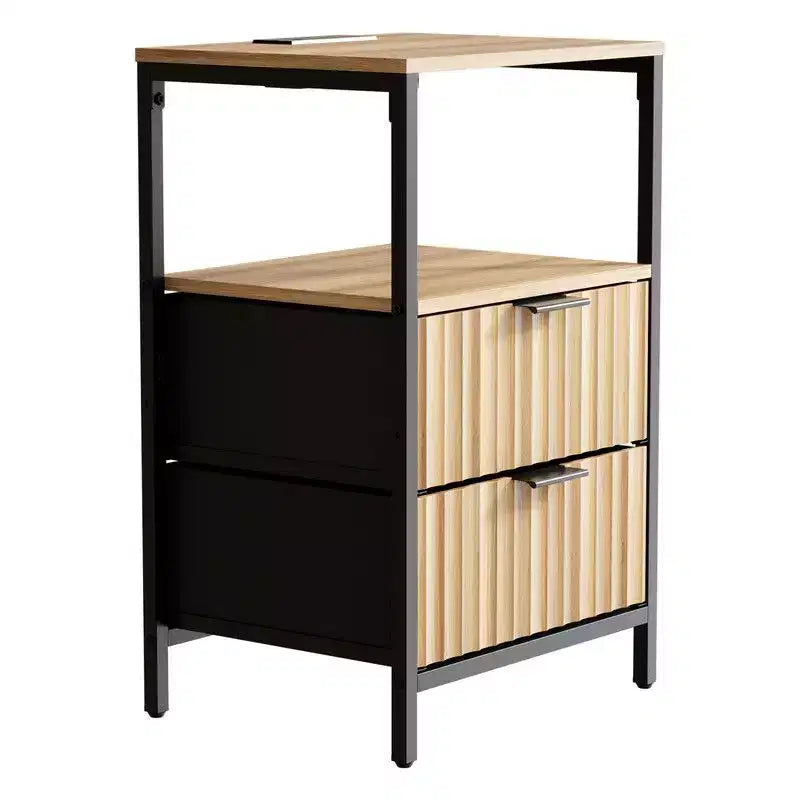 Karl Home 15 Inches Wide Nightstand - 2 Drawers, 1 Shelf, US Power Outlet - set of 2