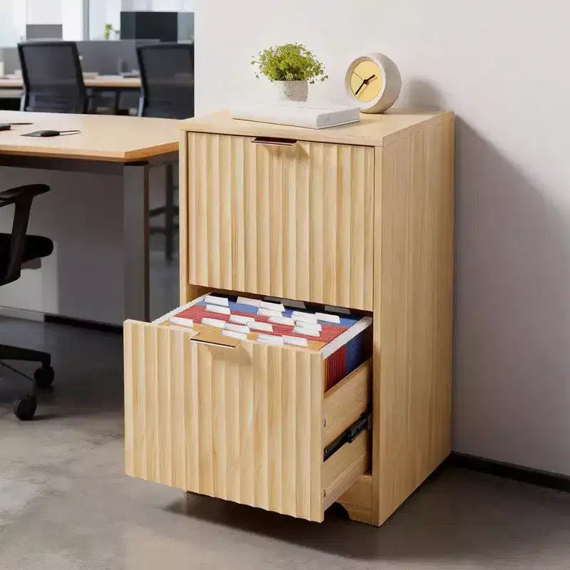 Karl Home2 Drawer Wooden File Cabinet Wood Grain Finish Fluted Design
