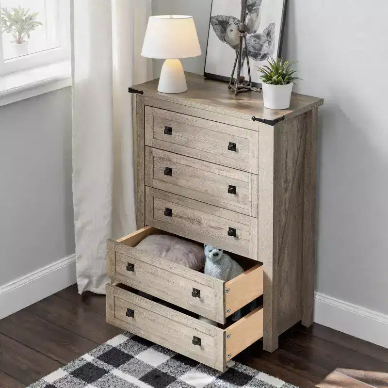 Farmhouse 5 Drawers Dresser, 48 Tall Wood Rustic Wide Chest of Drawers, Storage Dressers Organizer for Bedroom, Living Room
