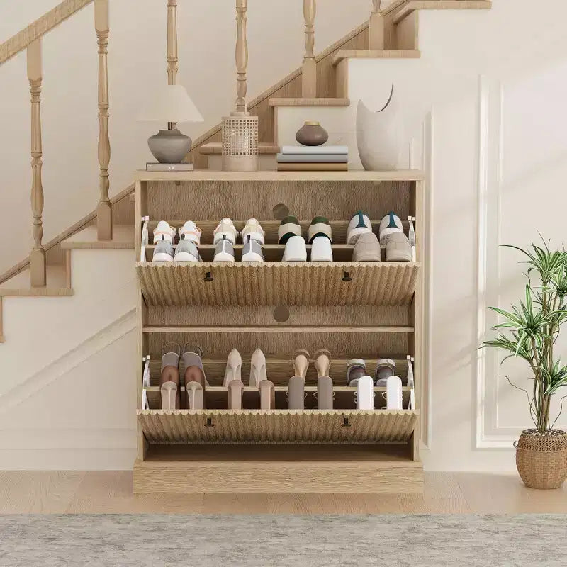 Shoe Cabinet Storage for Entryway with 2 Flip Drawers,Freestanding Cabinet with Adjustable Shelves,Wooden Hidden Shoe Rack for Hallway