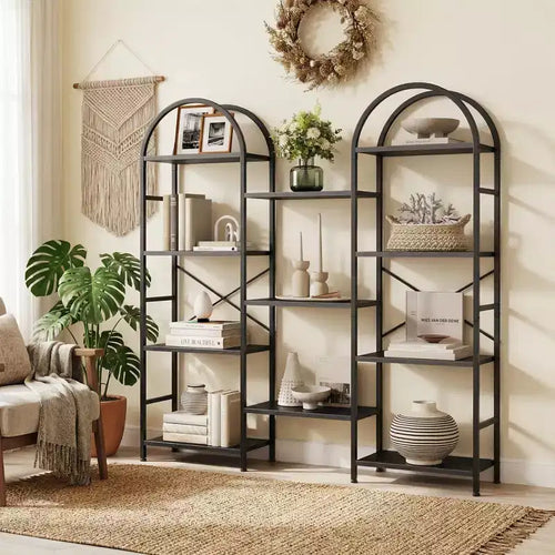 4 Tier Arched Bookshelf, Large Open Display Bookcase, Metal Frame & Wood Shelves, Storage Rack for Living Room, Bedroom, Home Office