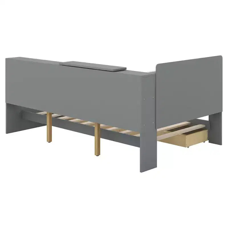 FAMYYT Twin Size Platform Bed?With Storage Headboard, Shelves and 2 Drawers, Easy Assembly