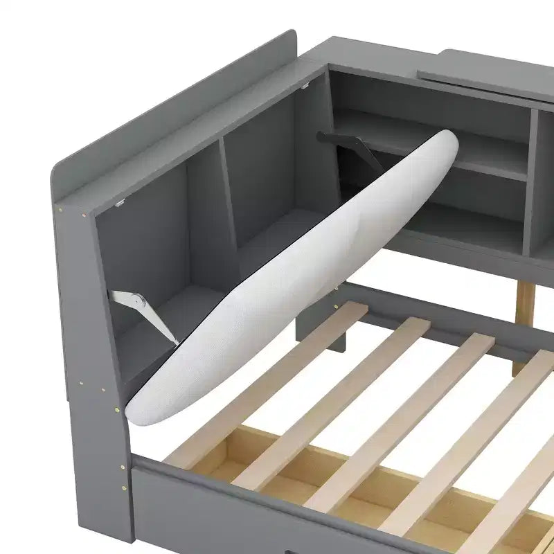 FAMYYT Twin Size Platform Bed?With Storage Headboard, Shelves and 2 Drawers, Easy Assembly