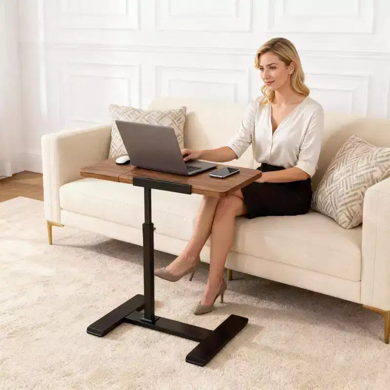 Adjustable Height Rolling Laptop Desk with Tilting Tabletop, Mobile Overbed Workstation for Home Office and Couch