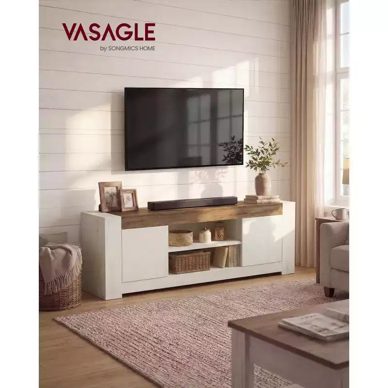 VASAGLE TV Stand, Farmhouse Entertainment Center with Storage Cabinets, Media Console Table, for 80 Inch TV, 70 x 15.7 x 23.6 Inches, Honey Brown