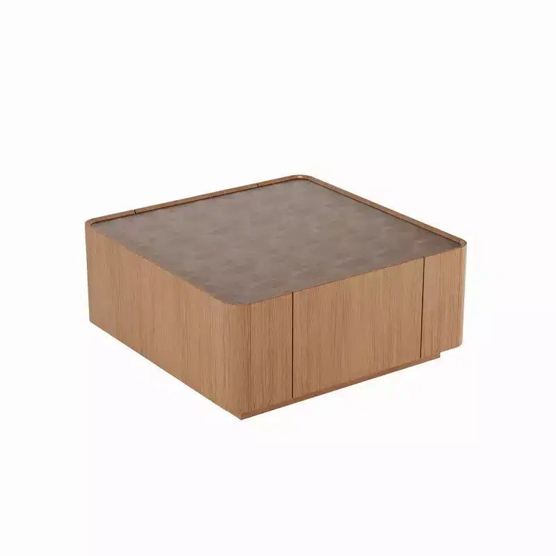 GDFStudio Kitto 31.5 Modern Wooden Square Glass Top Coffee Table with Storage Drawers