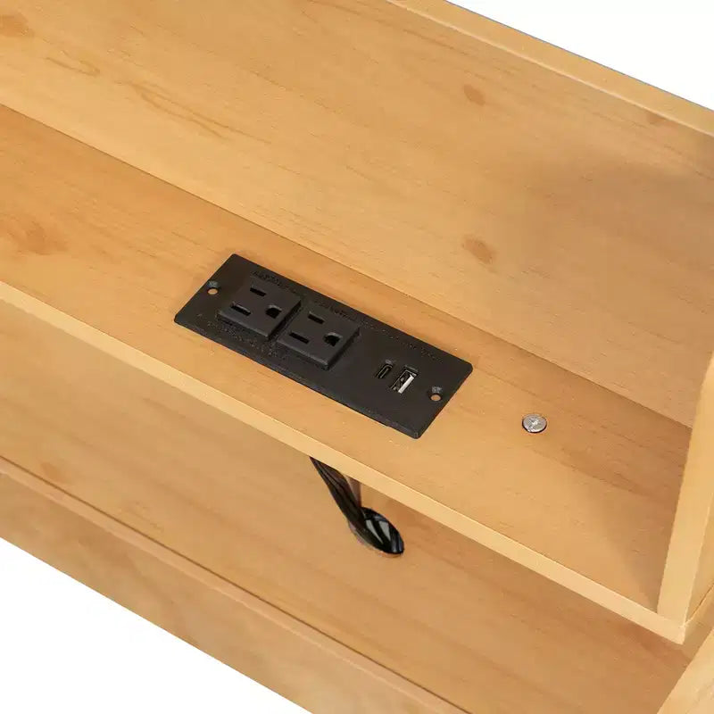 Queen over Queen Bunk Bed with Storage Shelves and USB Ports, Wooden Queen Size Loft Bed with Charging Station