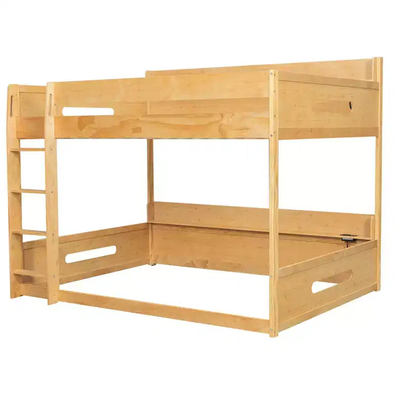 Queen over Queen Bunk Bed with Storage Shelves and USB Ports, Wooden Queen Size Loft Bed with Charging Station