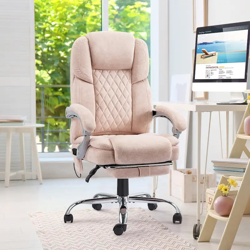 Chaise de bureau de massage chauffante avec repose-pieds, chaise de bureau ergonomique inclinable avec support lombaire et hauteur réglable.