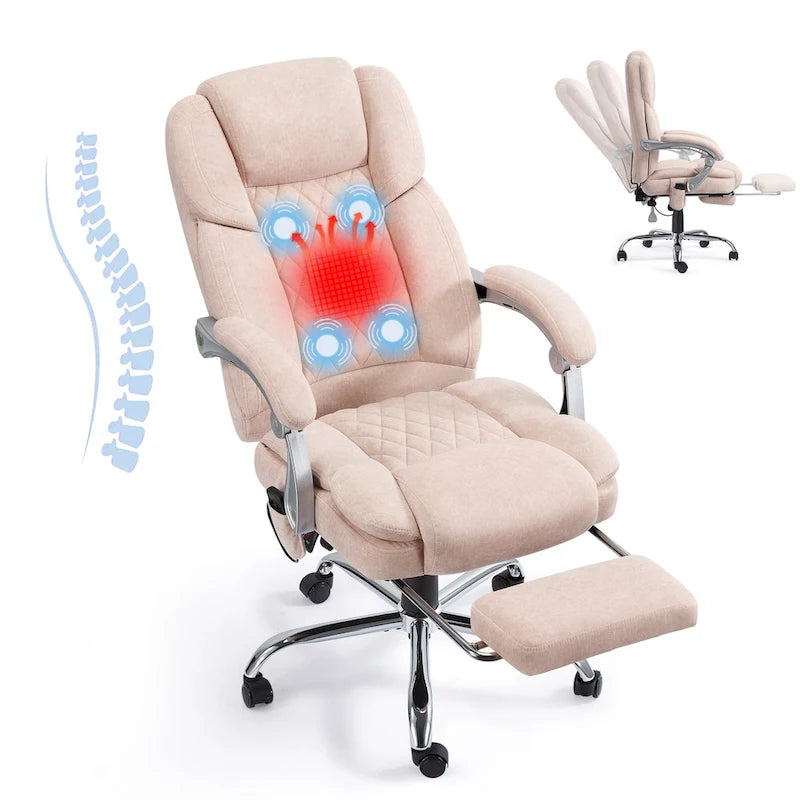 Chaise de bureau de massage chauffante avec repose-pieds, chaise de bureau ergonomique inclinable avec support lombaire et hauteur réglable.