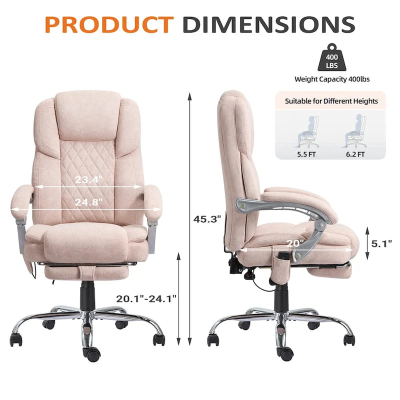 Chaise de bureau de massage chauffante avec repose-pieds, chaise de bureau ergonomique inclinable avec support lombaire et hauteur réglable.