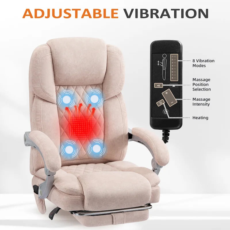 Chaise de bureau de massage chauffante avec repose-pieds, chaise de bureau ergonomique inclinable avec support lombaire et hauteur réglable.