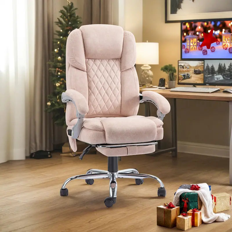 Chaise de bureau de massage chauffante avec repose-pieds, chaise de bureau ergonomique inclinable avec support lombaire et hauteur réglable.