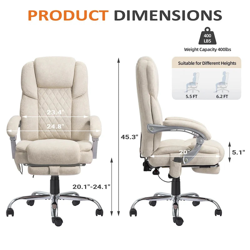 Chaise de bureau de massage chauffante avec repose-pieds, chaise de bureau ergonomique inclinable avec support lombaire et hauteur réglable.