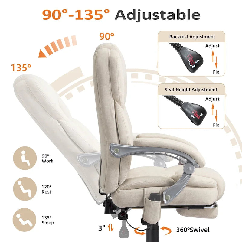 Chaise de bureau de massage chauffante avec repose-pieds, chaise de bureau ergonomique inclinable avec support lombaire et hauteur réglable.