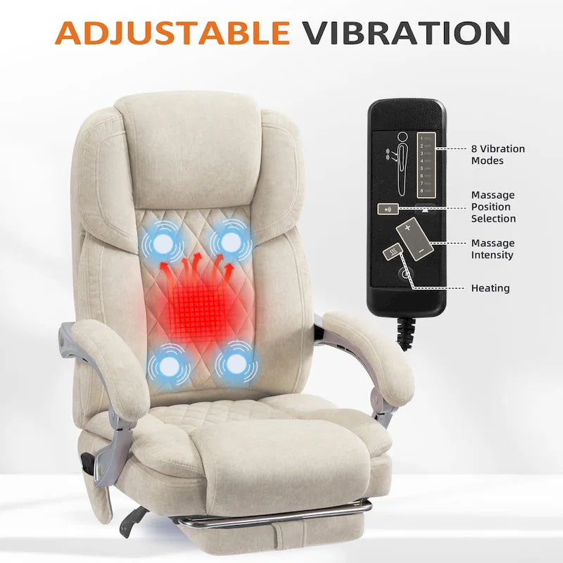 Chaise de bureau de massage chauffante avec repose-pieds, chaise de bureau ergonomique inclinable avec support lombaire et hauteur réglable.