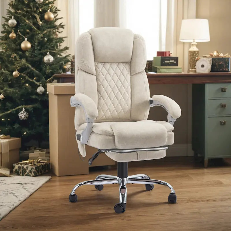 Chaise de bureau de massage chauffante avec repose-pieds, chaise de bureau ergonomique inclinable avec support lombaire et hauteur réglable.