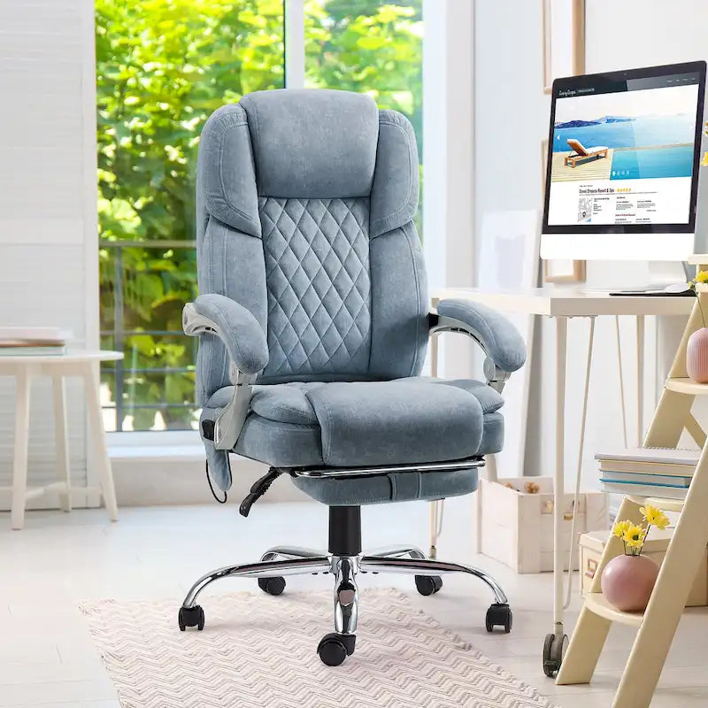 Chaise de bureau de massage chauffante avec repose-pieds, chaise de bureau ergonomique inclinable avec support lombaire et hauteur réglable.