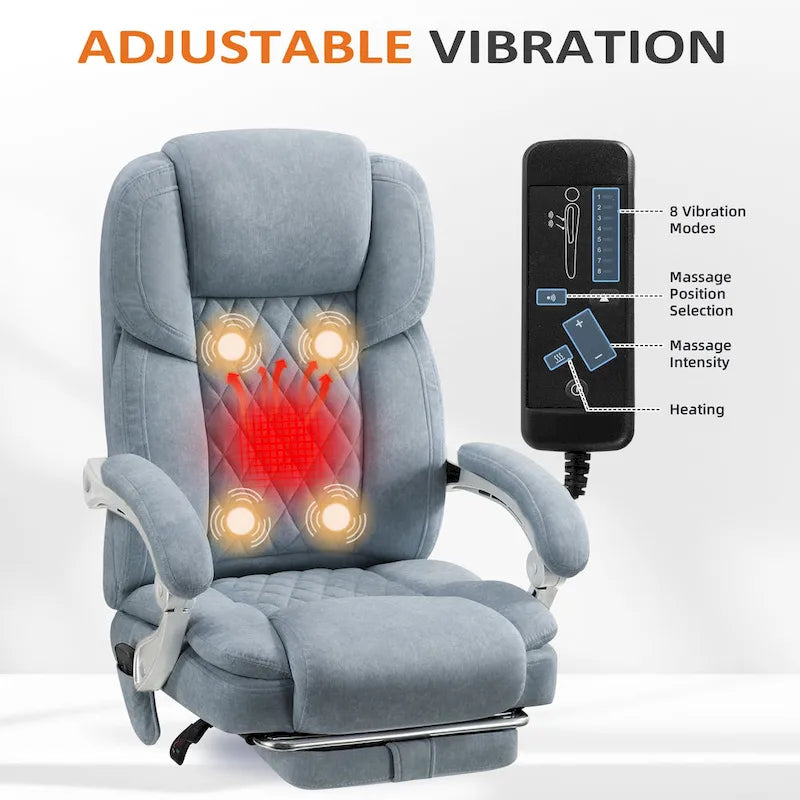 Chaise de bureau de massage chauffante avec repose-pieds, chaise de bureau ergonomique inclinable avec support lombaire et hauteur réglable.