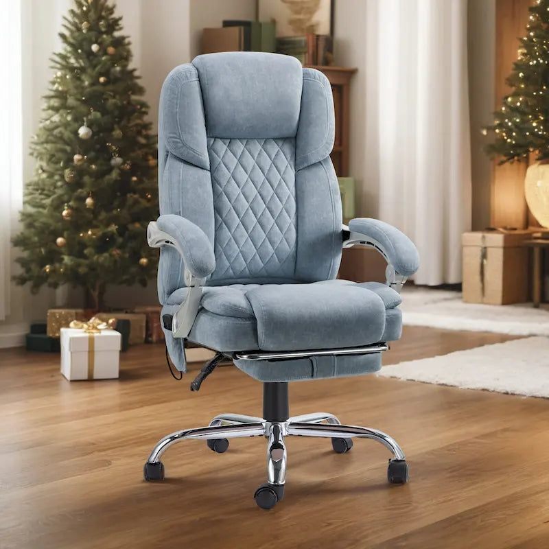 Chaise de bureau de massage chauffante avec repose-pieds, chaise de bureau ergonomique inclinable avec support lombaire et hauteur réglable.