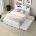 Lit plateforme avec lumières LED et lit gigogne, cadre de lit de rangement en bois avec étagère de tête de lit et 2 tiroirs pour enfants, adolescents et adultes