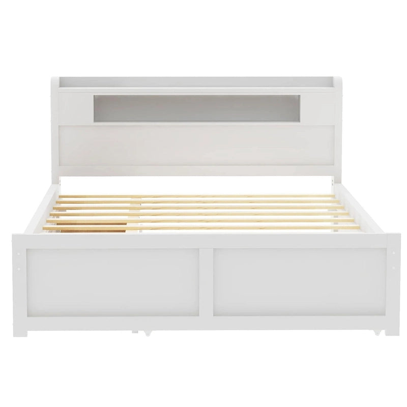 Lit plateforme avec lumières LED et lit gigogne, cadre de lit de rangement en bois avec étagère de tête de lit et 2 tiroirs pour enfants, adolescents et adultes