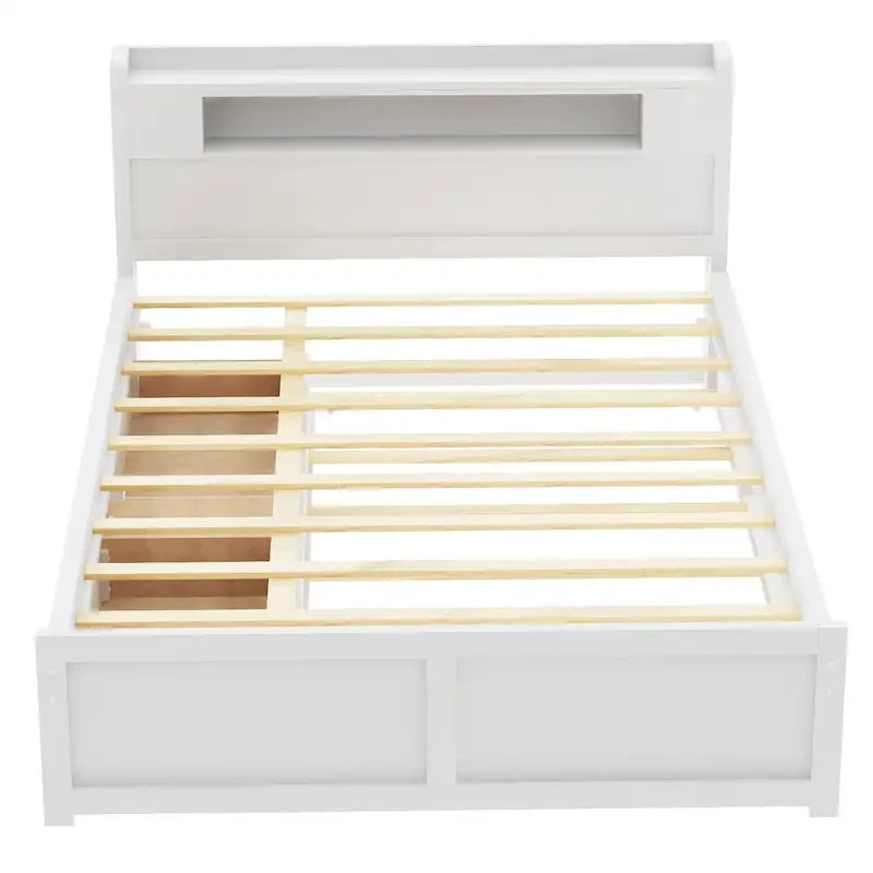 Lit plateforme avec lumières LED et lit gigogne, cadre de lit de rangement en bois avec étagère de tête de lit et 2 tiroirs pour enfants, adolescents et adultes