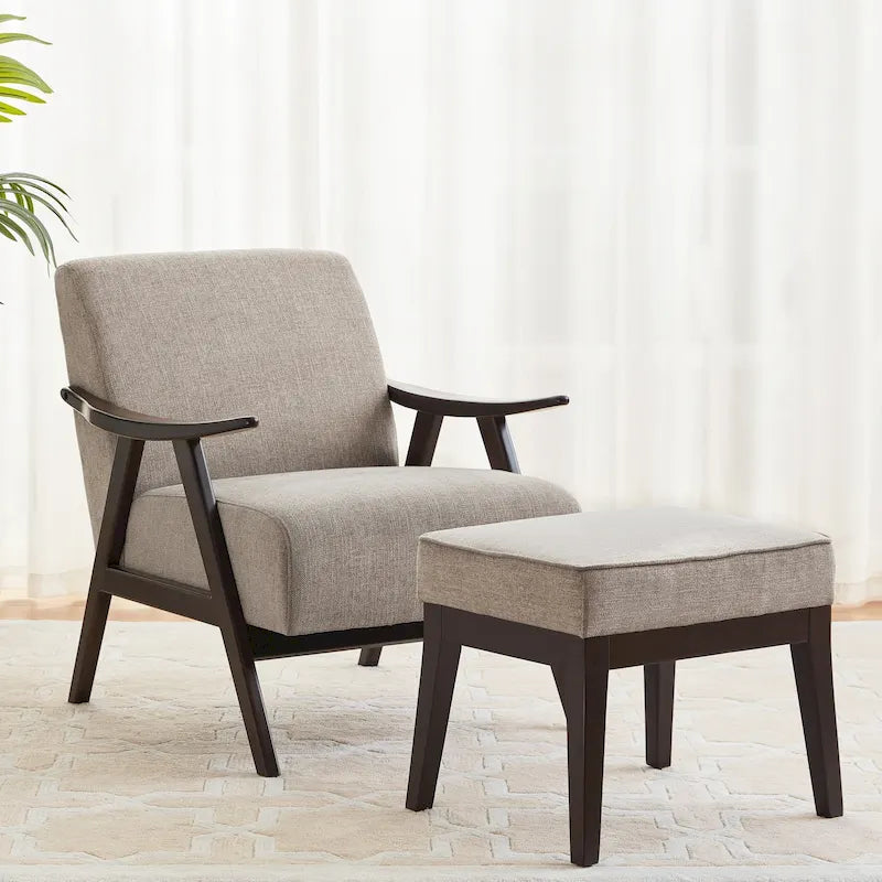 Fauteuil rembourré Mid-Century 27.7 avec cadre en bois massif et repose-pieds