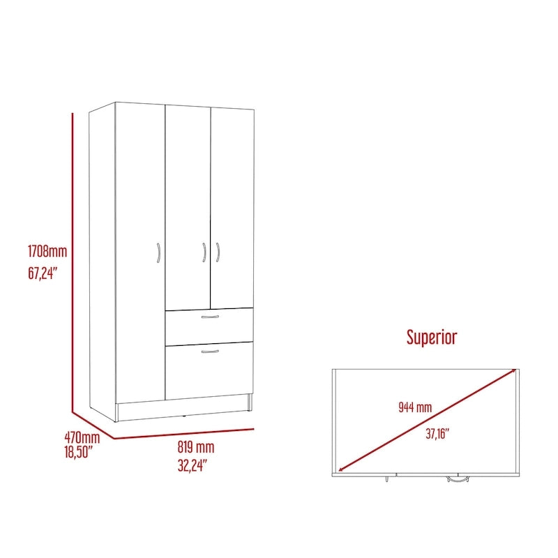 18.5 Armoire moderne à deux portes avec tringle métallique, un tiroir et cinq étagères