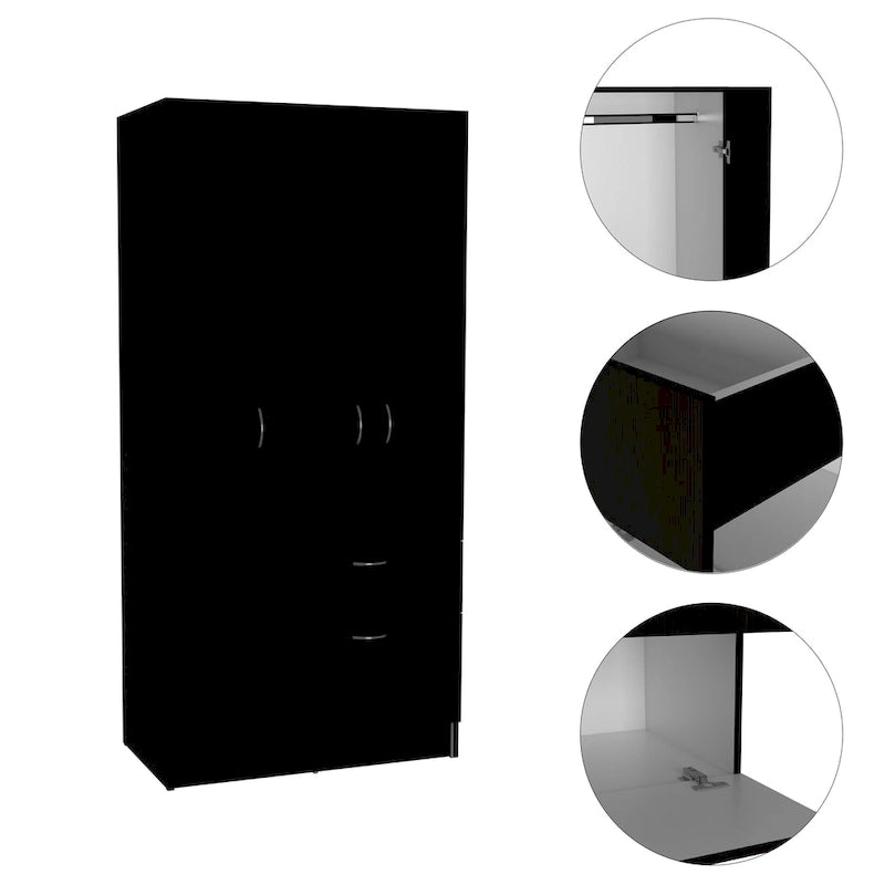 18.5 Armoire moderne à deux portes avec tringle métallique, un tiroir et cinq étagères