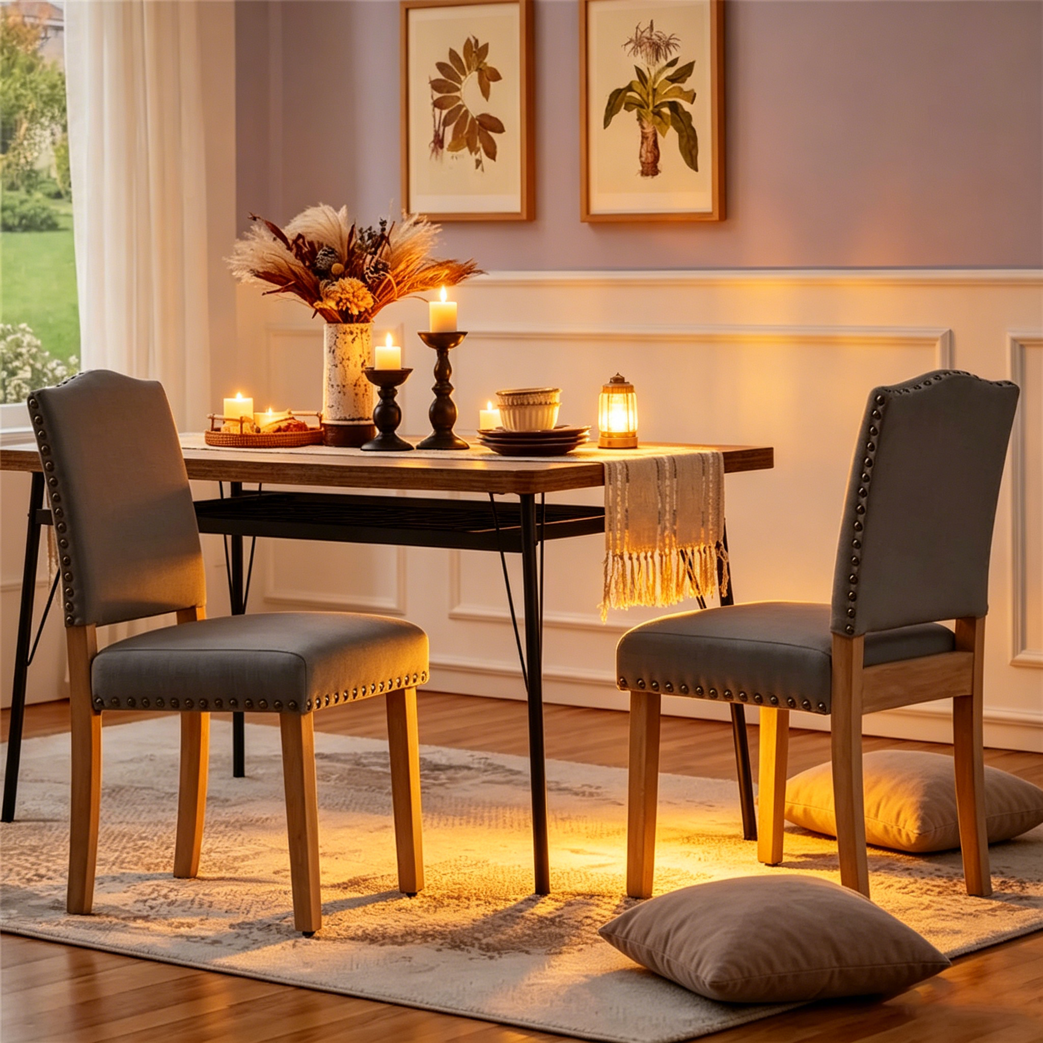 Lot de 2 chaises de salle à manger capitonnées avec clous décoratifs - 45,7 cm L x 57,1 cm l x 92,7 cm H