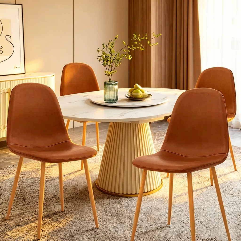Chaise d'appoint à assise rembourrée en PU lavable et pieds en métal, lot de 4, marron