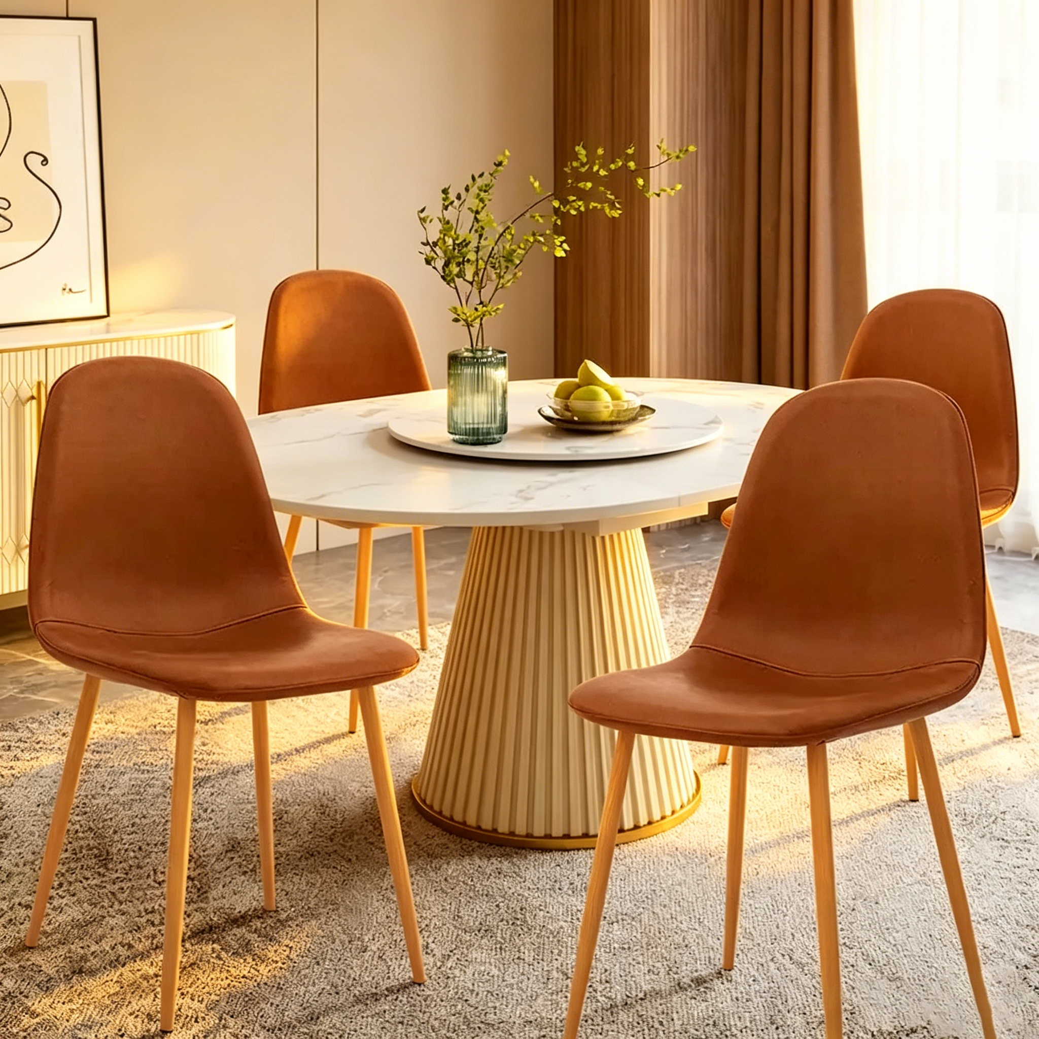 Chaise d'appoint à assise rembourrée en PU lavable et pieds en métal, lot de 4, marron