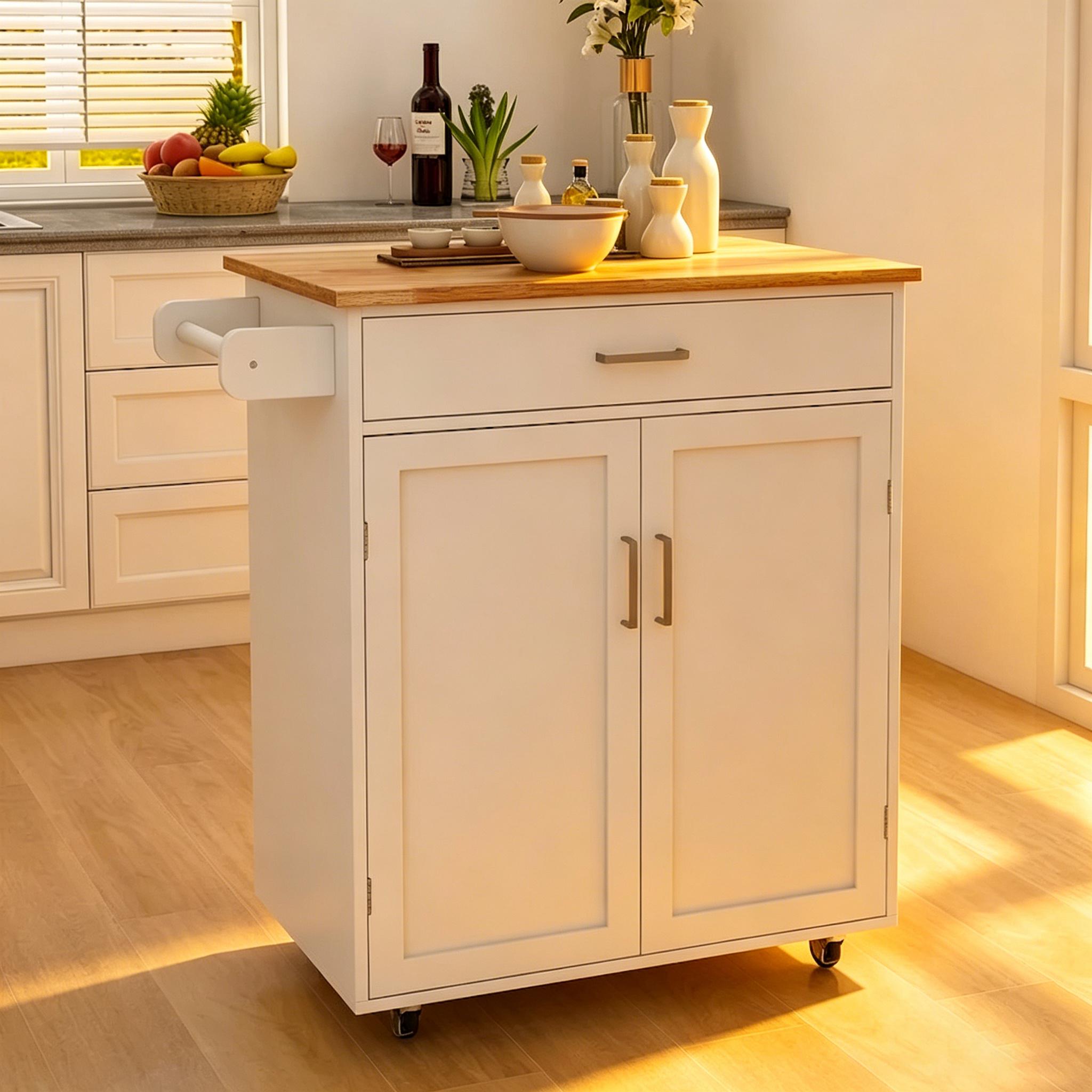 Ilot de cuisine de style moderne avec comptoir en bois d'hévéa