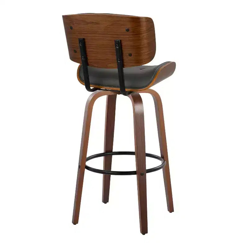 Set of 2 Lombardi Barstools Walnut/Black/Gray PU - LumiSource: Mid-Century Modern, Fixed Height, Footrest