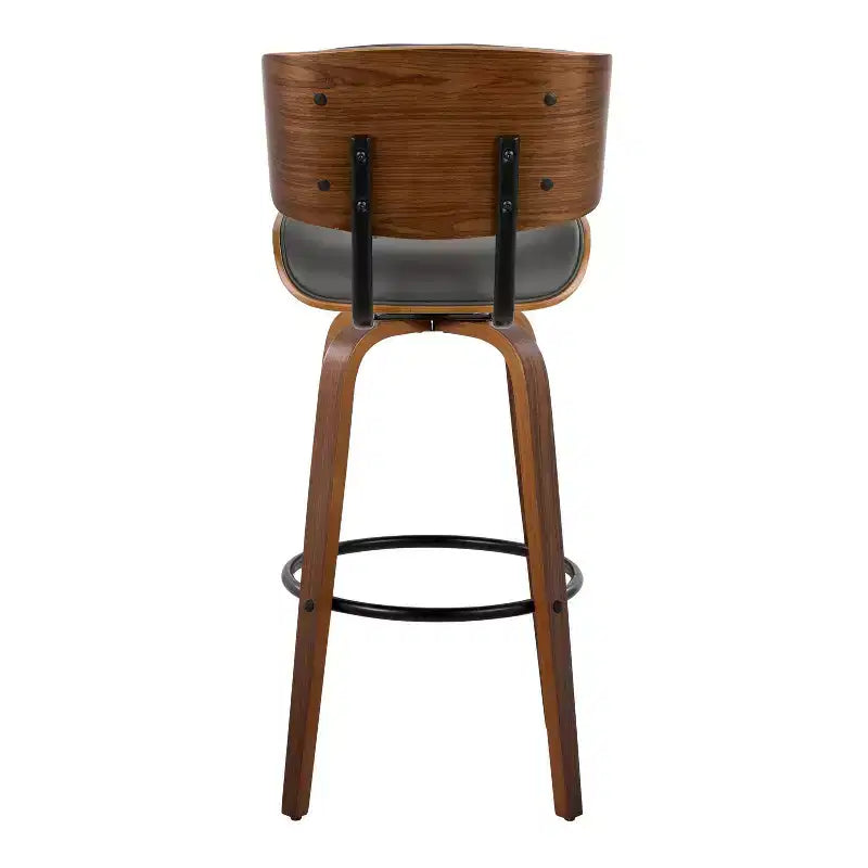 Set of 2 Lombardi Barstools Walnut/Black/Gray PU - LumiSource: Mid-Century Modern, Fixed Height, Footrest