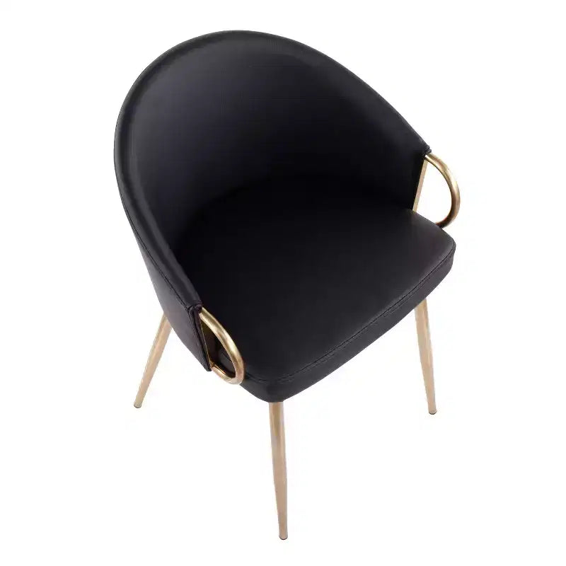 Set of 2 Claire Dining Chairs Gold/Black Faux Leather - LumiSource: Upholstered Kitchen Armchairs, Steel Frame, Foam Padding