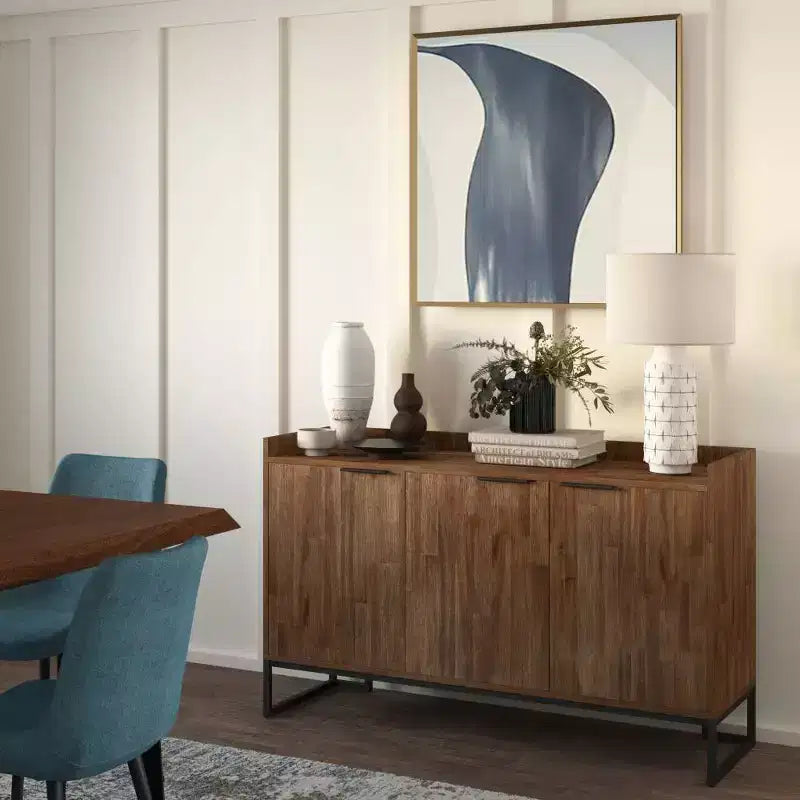 WyndenHall Bolton Sideboard Buffet Rustic Natural Aged Brown: Acacia Wood, 3-Door Storage Cabinet, Industrial Design