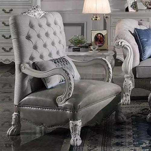 34" Dresden Accent Chair Synthetic Leather Bone White Finish - Acme Furniture: Tufted, No Assembly, Wood Frame