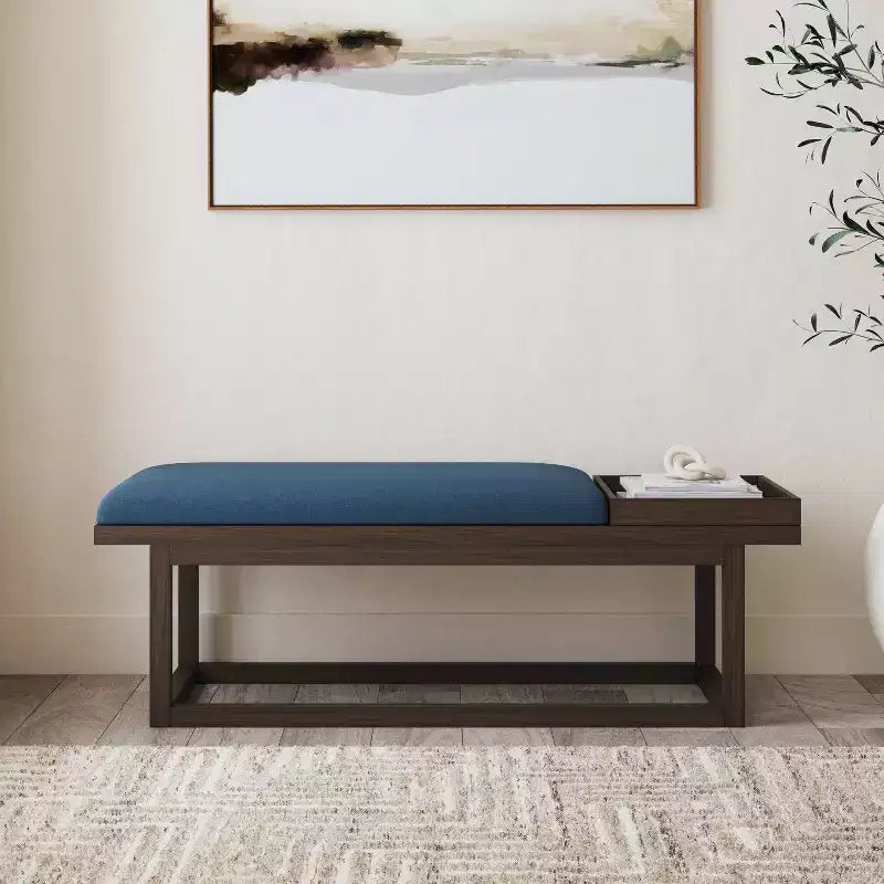 Lemire Modern Upholstered Storage Bench with Tray: Navy Blue, Wood Frame, Foam Fill, 300 lb Capacity, 52" Width