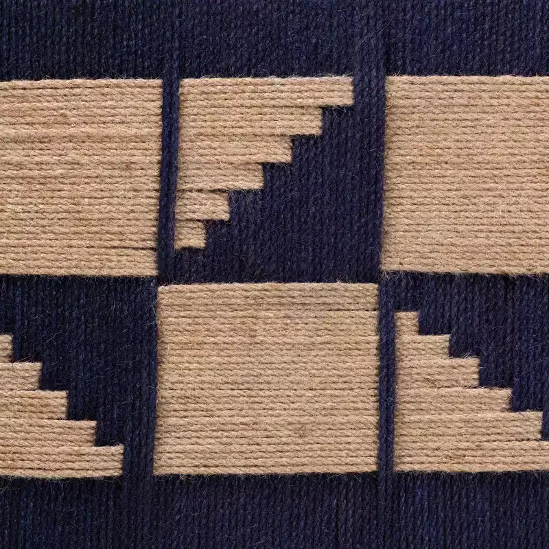 bali & pari Jerilyn Two Tone Seagrass and Acacia Wood Accent Bench Navy Blue/Brown/Natural Brown: Bohemian Style, No Assembly Required
